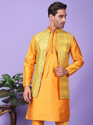 Hangup men's partywear yellow nehru 2