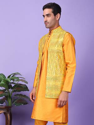 Hangup men's partywear yellow nehru 3
