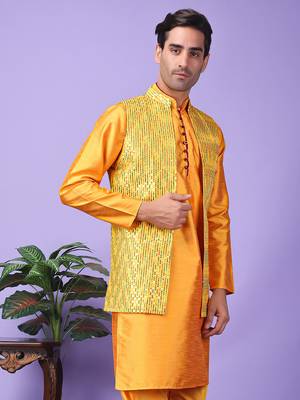 Hangup men's partywear yellow nehru 4