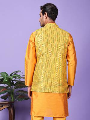 Hangup men's partywear yellow nehru 5