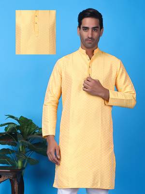 Hangup men's partywear yellow kurta 1