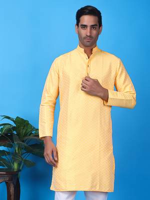 Hangup men's partywear yellow kurta 2
