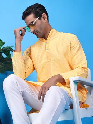 Hangup men's partywear yellow kurta 3