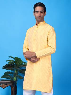 Hangup men's partywear yellow kurta 4