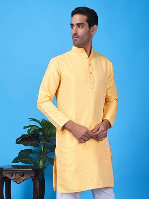 Hangup men's partywear yellow kurta 5