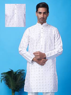 Hangup men's partywear white kurta 1