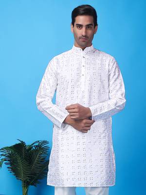 Hangup men's partywear white kurta 2