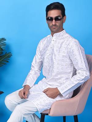 Hangup men's partywear white kurta 3