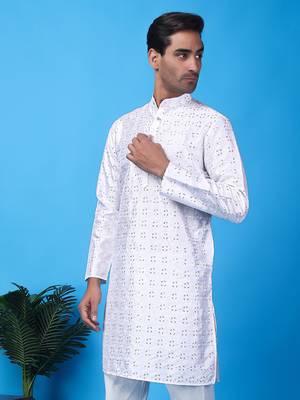 Hangup men's partywear white kurta 4