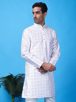 Hangup men's partywear white kurta 5
