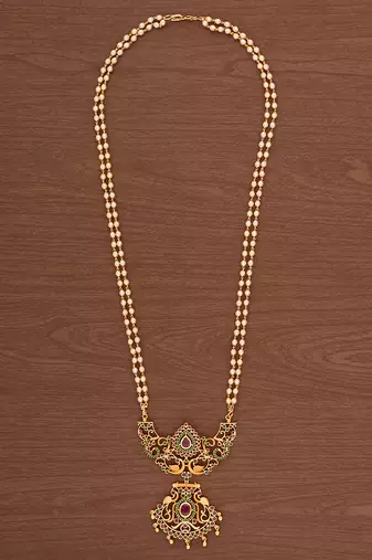Off-white 2 line pearl necklace with big pendant one gram gold