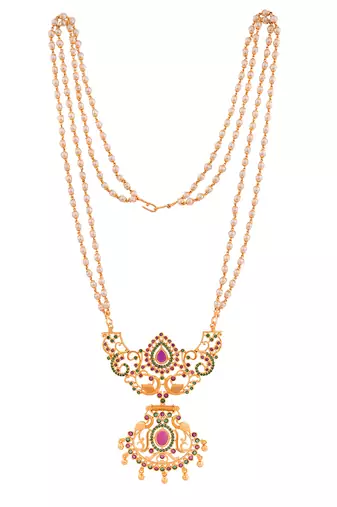 Off-white 2 line pearl necklace with big pendant one gram gold