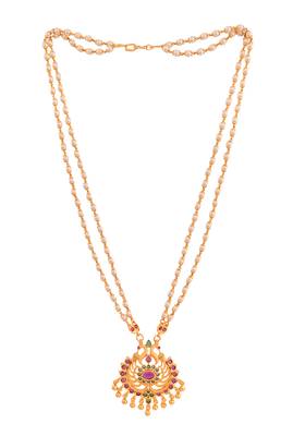 Off-white pearl 2 line SHORT necklace with peacock pendant one gram gold 3