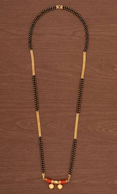 Black beads and golden mangalsutra long with double vati pendant 2