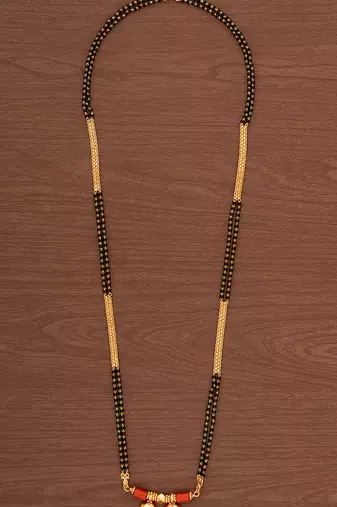 Black beads and golden mangalsutra long with double vati pendant