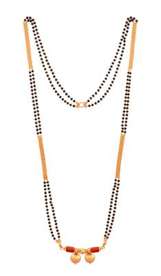 Black beads and golden mangalsutra long with double vati pendant 3