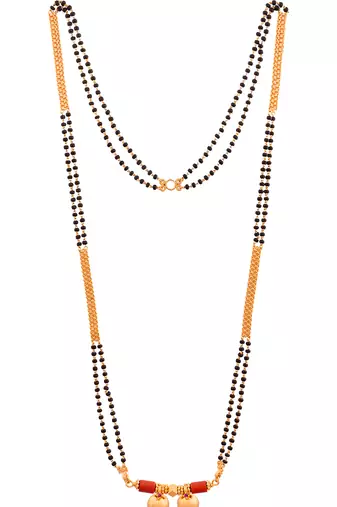 Black beads and golden mangalsutra long with double vati pendant