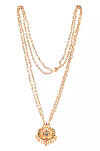 Off-White Green and Purple Gemstone Studded Necklace