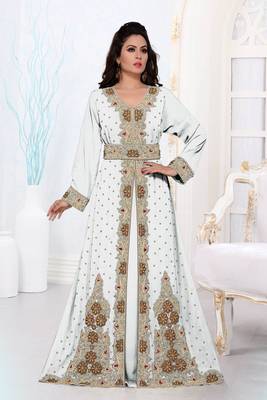White color Full Sleeves Handmade Moroccan Kaftan  1