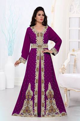 Wine color Full Sleeves Handmade Moroccan Kaftan  1