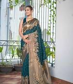 Banarasi Woven Bottol Green Saree With Heavy Jacquard Work Saree With Blouse Piece