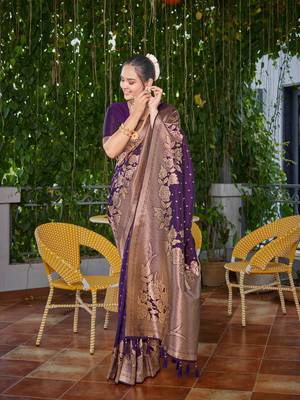 Banarasi Woven Purple Saree With Heavy Jacquard Work Saree With Blouse Piece 1
