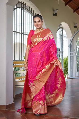 Banarasi Woven Pink Saree With Heavy Jacquard Work Saree With Blouse Piece