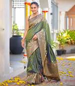Banarasi Woven Mehendi Green Saree With Heavy Jacquard Work Saree With Blouse Piece