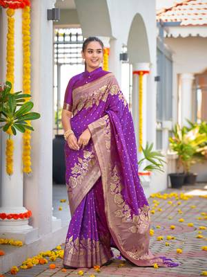Banarasi Woven Purple Saree With Heavy Jacquard Work Saree With Blouse Piece 1