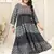 Black grey floral print block print hand embroidery flared rayon kurti stiched