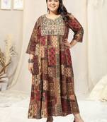 Beige multicolor block print sequins embroidery gotta patti anarkali rayon kurti stiched