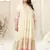 Ivory pink block print zari embroidery flared rayon kurti stiched kurta