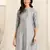 Grey foil work pricess line kurta buttons silk blend stiched kurta