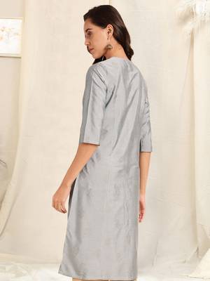 Grey foil work pricess line kurta buttons silk blend stiched kurta 3