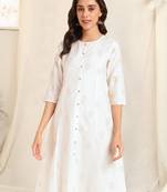 White foil work pricess line kurta buttons silk blend stiched kurta