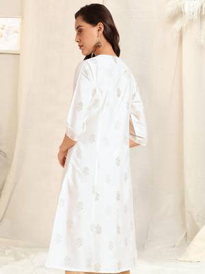 White foil work pricess line kurta buttons silk blend stiched kurta 3