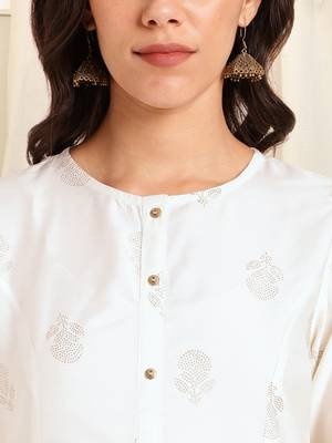 White foil work pricess line kurta buttons silk blend stiched kurta 4