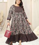 Black crimson floral print mirror work sequins anarkali rayon kurti stiched