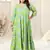 Pista green turquoise leaf floral print zari mirror embroidery anarkali rayon kurti stiched