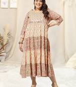 Cream pink jaipur floral print mirror embroidery gotta patti flared rayon kurti stiched