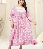 White pink batik print zari embroidery gotta patti anarkali rayon kurti stiched