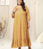 Mustard pink jaipur floral print block print zari mirror embroideryanarkali rayon kurti stiched