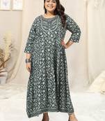 Navy blue grey batik print sequins embroidery mirror work anarkali rayon kurti stiched