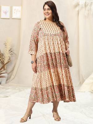 Cream pink jaipur floral print mirror embroidery gotta patti flared rayon kurti stiched 5