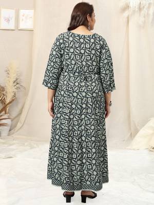Navy blue grey batik print sequins embroidery mirror work anarkali rayon kurti stiched 3