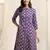 Purple off white maroon princess line printed kantha work buttons cotton stiched kurta