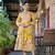 Yellow white grey floral print mirror embroidery work rayon stiched kurta