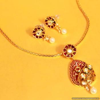 Ruby Antique Filigree Work Kundan Pendant Set 1
