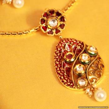 Ruby Antique Filigree Work Kundan Pendant Set 3