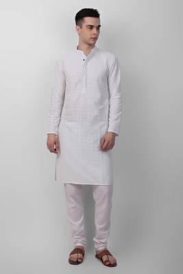 White cotton fabric smart sequins work festive wear indian traditional look men's kurta 1